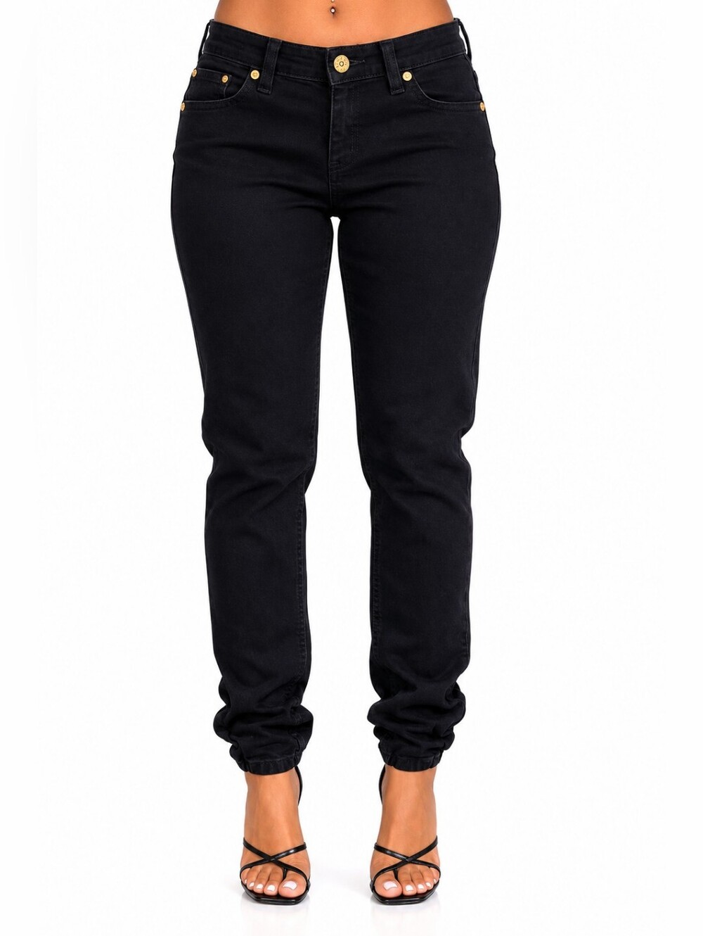 COOGI Black Embroidered Cinched Hem Jeans Women’s Size 7/8 Y2K Streetwear